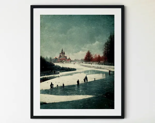 People Ice Skating Art Print, Winter Holiday Decor