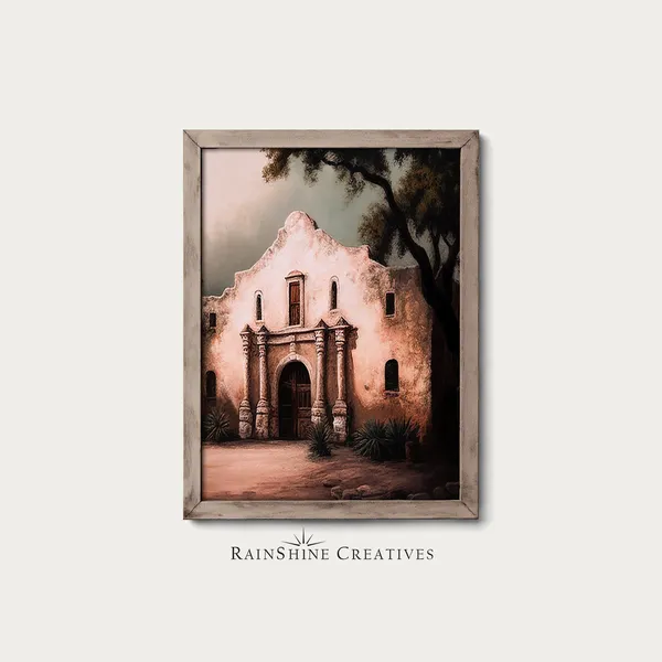 The Alamo San Antonio Texas Vintage Landscape Art Print