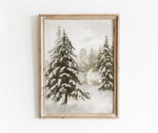 Winter Forest Vintage Nature Landscape Art Print