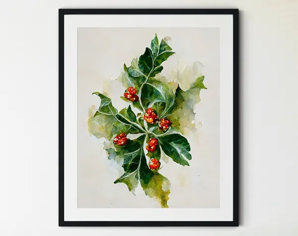 Winter Berry Holly Branch Christmas Art Print
