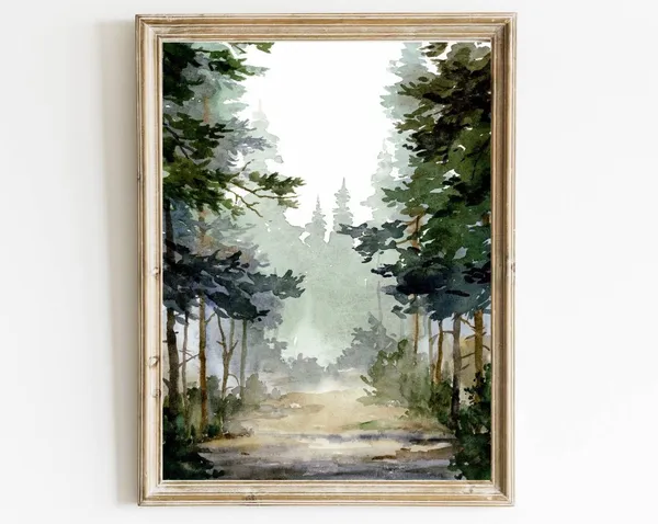 Forest Road Watercolor Pine Tree Art Print