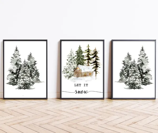 Winter Trees Print, Vintage Winter Wonderland Art