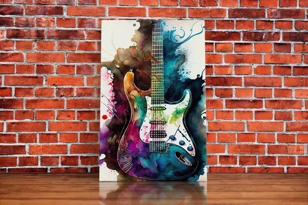 Electric Color Explosion Guitar Art Print, Vintage