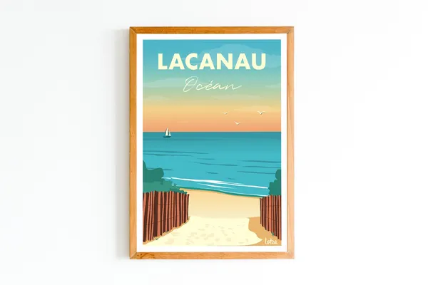 Lacanau Vintage Travel Poster, Minimalist Decor