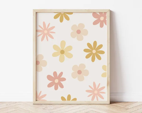 Neutral Boho Flowers Nursery Art Print, Girl Decor