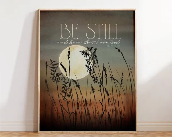 Psalm 46:10 Scripture Art Print, Christian Wall Decor
