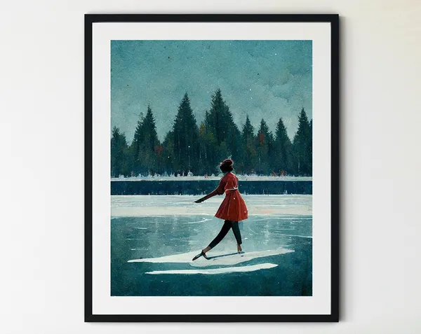 Woman Ice Skating Art Print, Winter Holiday Decor