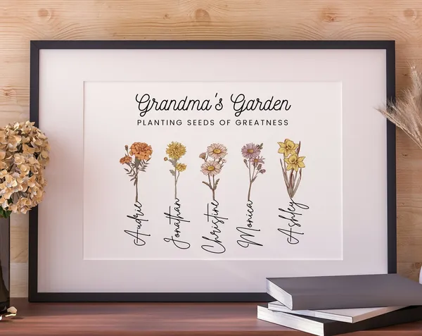 Grandma's Garden Personalized Names Birthday Month Art Print