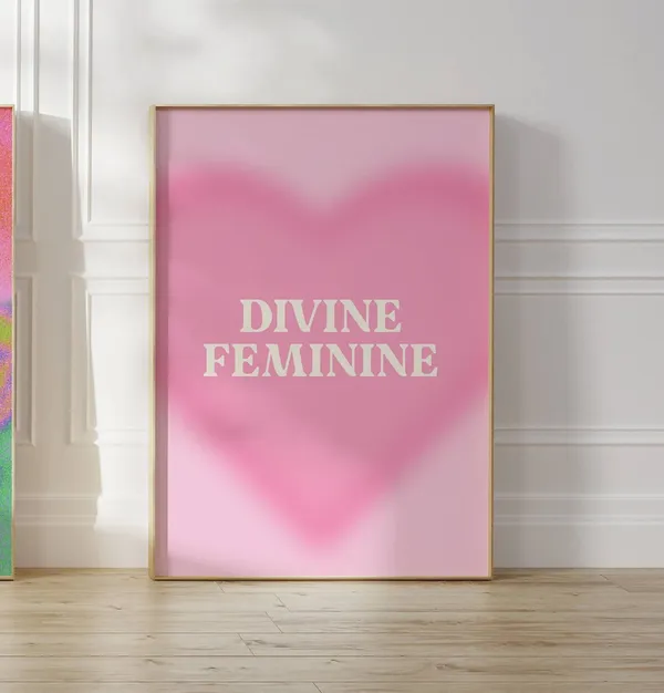 Divine Feminine Pink Heart Art Print, Girly Decor