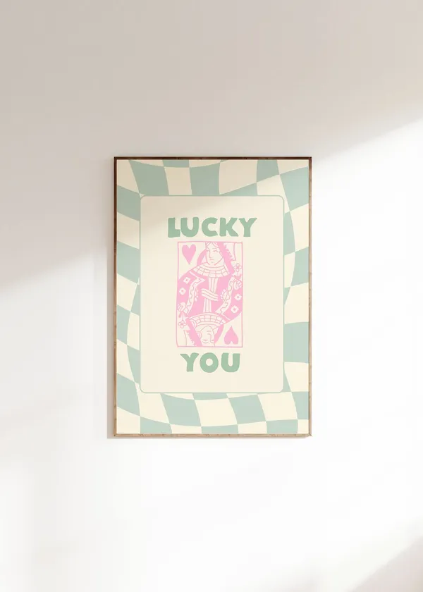 Green Retro Lucky You Art Print, Preppy Decor