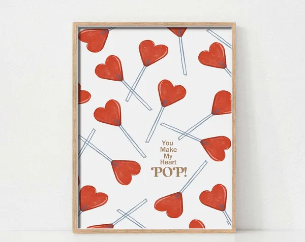 Heart Lollipop Art Print, Cute Valentine's Decor