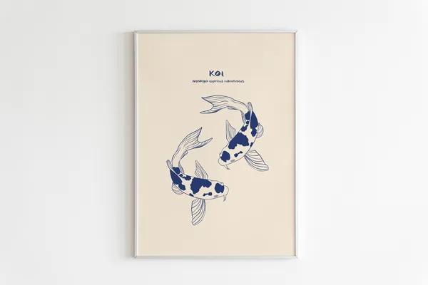 Koi Fish Japanese Art Print, Fish Wall Art
