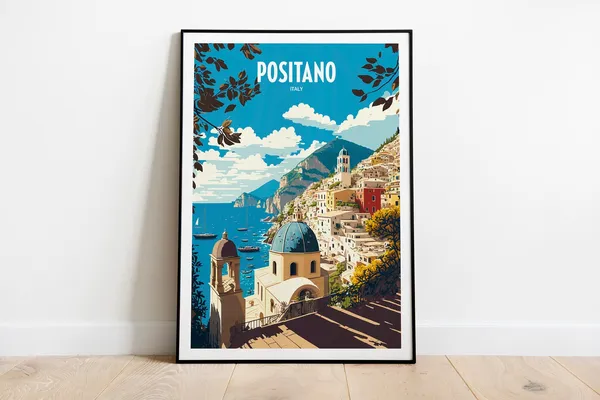 Positano Italy Vintage Travel Poster, Italian Village