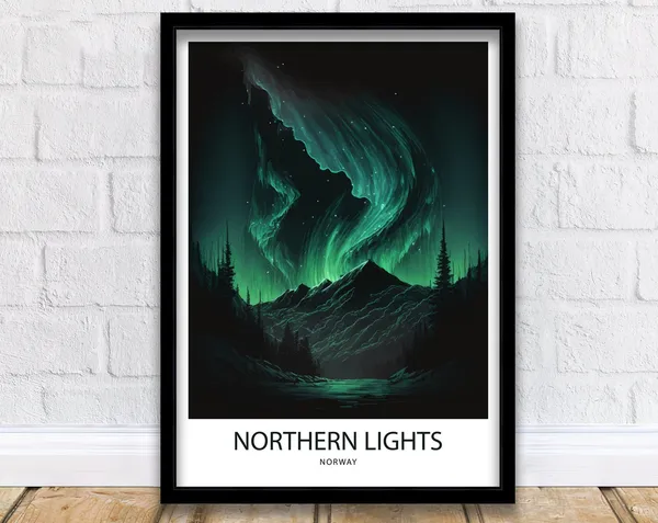Northern Lights Travel Poster, Norway Art Print