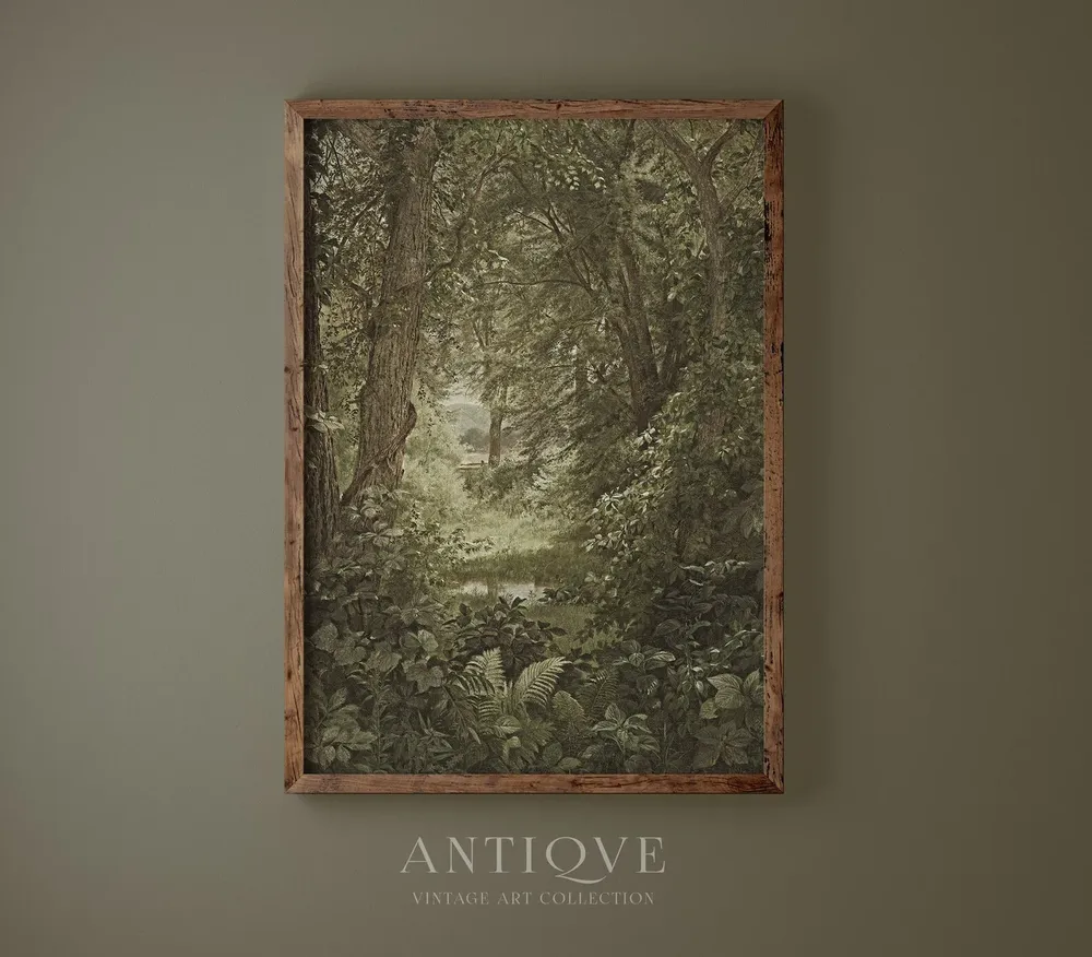 Vintage Forest Print, Green Nature Wall Art - Image 3