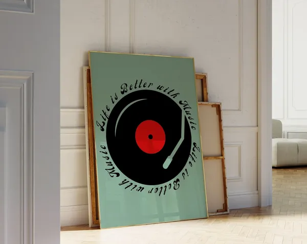 Music Wall Art Vinyl Poster Print, Retro Mid-Century