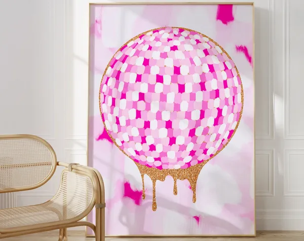 Disco Ball Preppy Art Print, Maximalist Decor