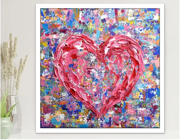 Heart Abstract Art Print, Pink Blue Love Friendship