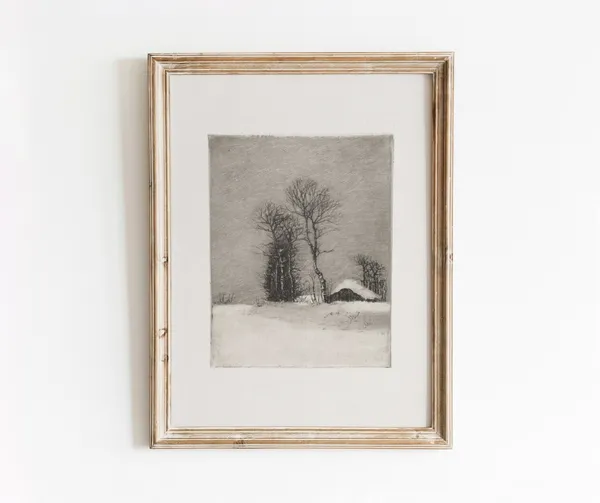 Winter Etching Vintage Black And White Art Print