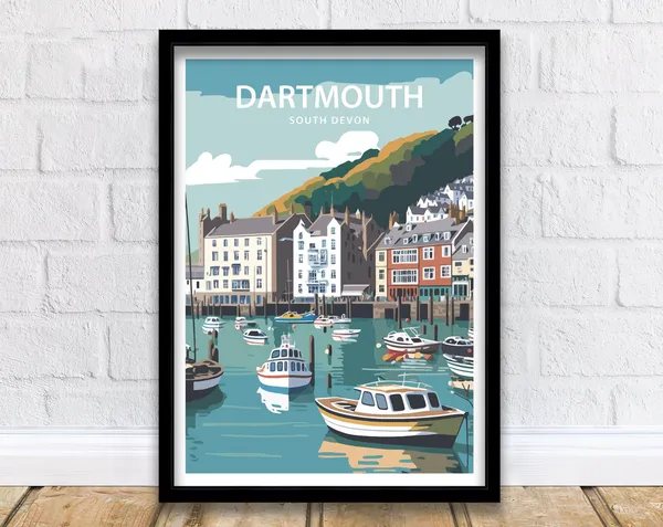 Dartmouth Harbour Travel Poster, Devon Print