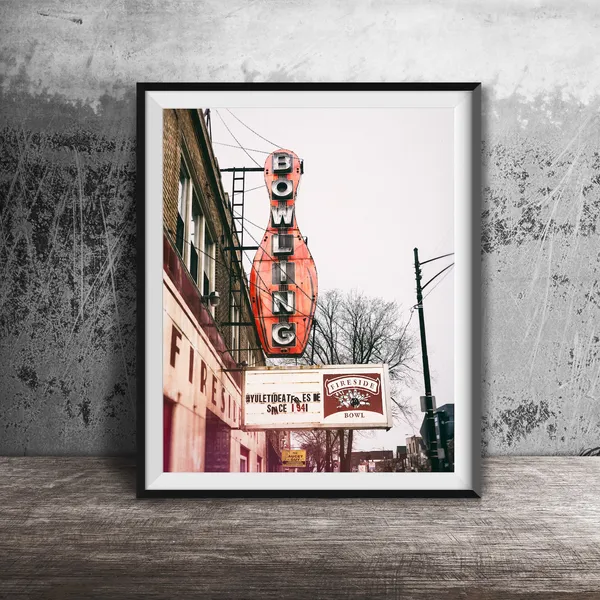 Fireside Bowl Chicago Vintage Sign Art Print, Logan Square
