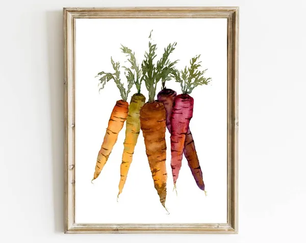 Carrot Watercolor Painting Kitchen Art Print