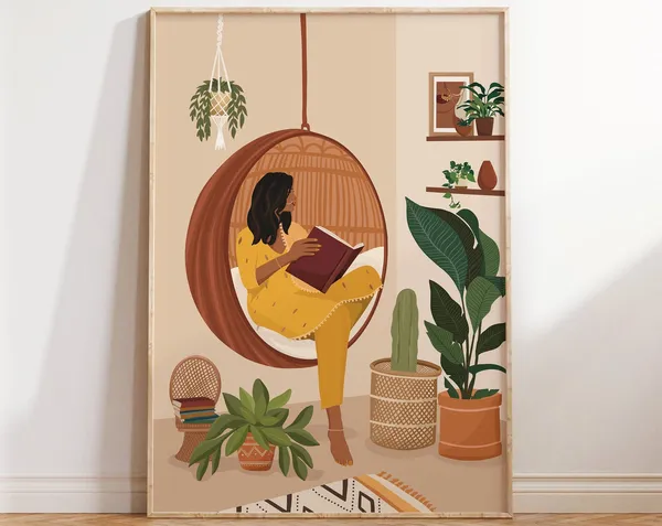 Indian Woman Reading - Boho Art