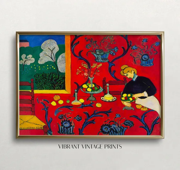 Matisse-Inspired Red Room Vintage Art Print