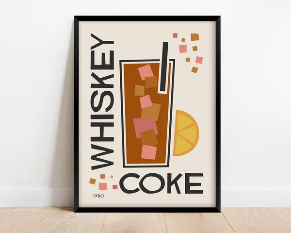 Retro Cocktail Whiskey Coke Mid-Century Poster