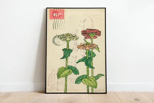 Vintage Flower Postcard Botanical Art Print, Farmhouse