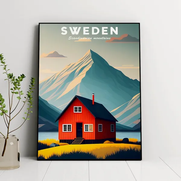Sweden Illustration Art Print, Stockholm Mountains