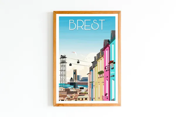 Brest Minimalist Vintage Travel Poster, Travel Poster