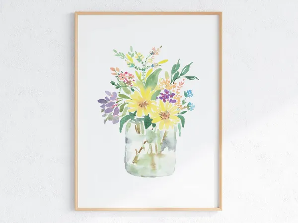 Floral Watercolor Wildflower Bouquet Art Print