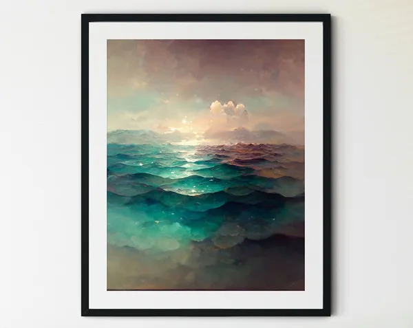 Ocean Waves Art Print, Soft Coastal Landscape