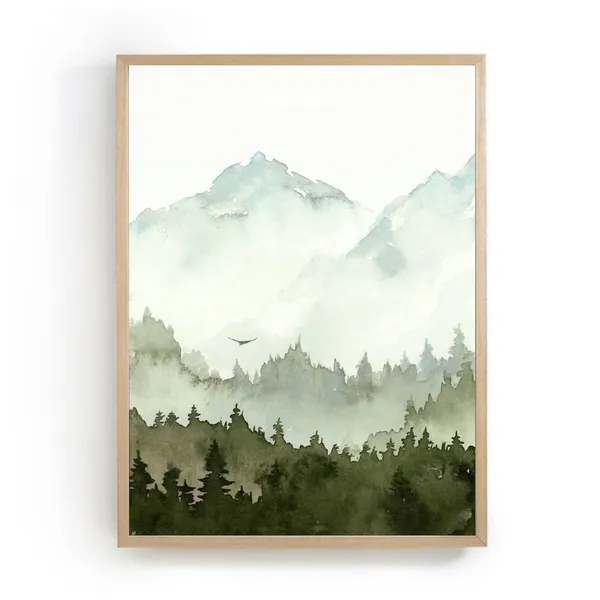 Mountain Forest Watercolor Landscape Poster Print