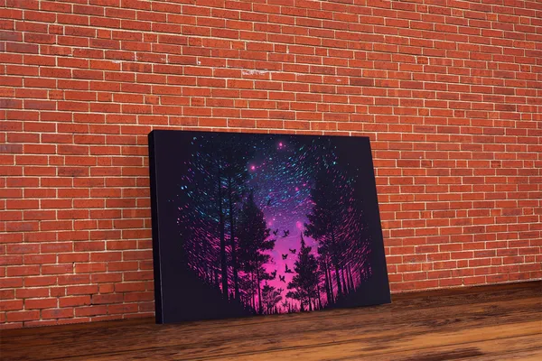 Synthwave Starry Night Time Lapse Pine Tree Forest Art Print