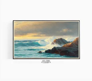 Breakers On The Coast At Sunset, Vintage Art Print