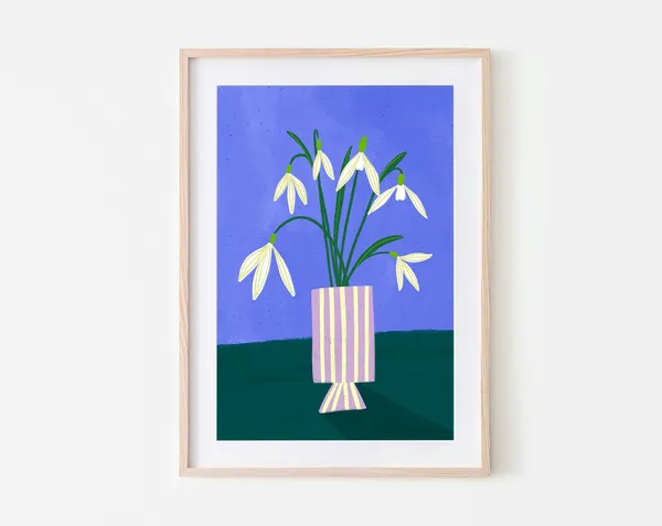 Snowdrops Floral Art Print, Botanical Drawing