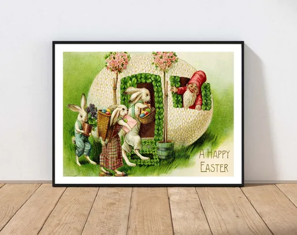 Vintage Easter Post Card Art Print, Bunny Rabbit