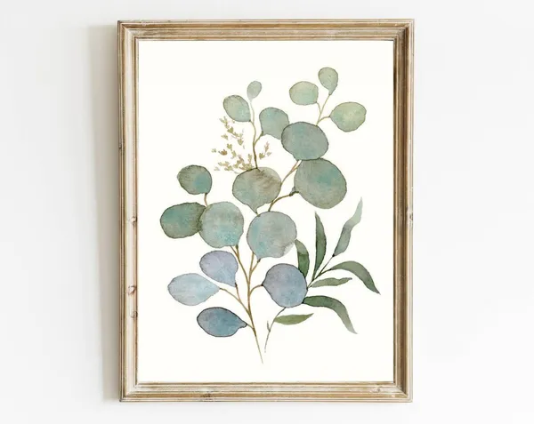 Eucalyptus Watercolor Art Print, Minimalist Botanical Decor