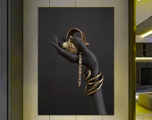 African Woman Black Gold Vertical Art Print