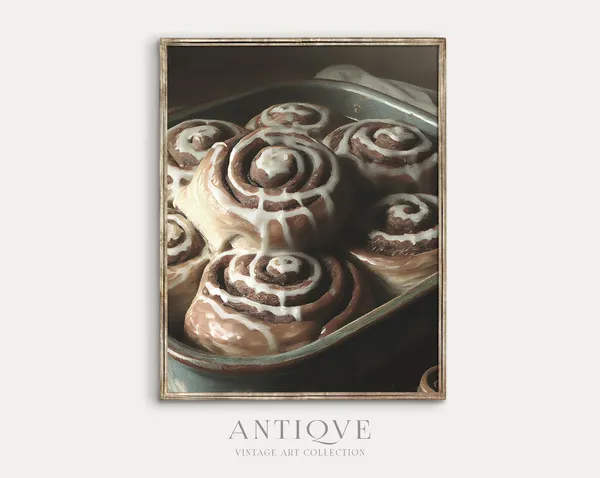 Cinnamon Rolls Painting, Vintage Kitchen Art Print