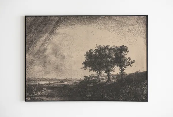 Rembrandt The Three Trees Landscape Sketch, Art Print