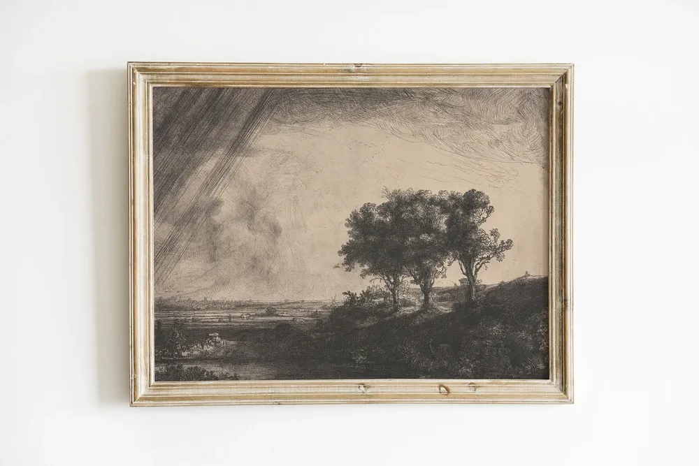 Rembrandt The Three Trees Landscape Sketch, Art Print - Image 2