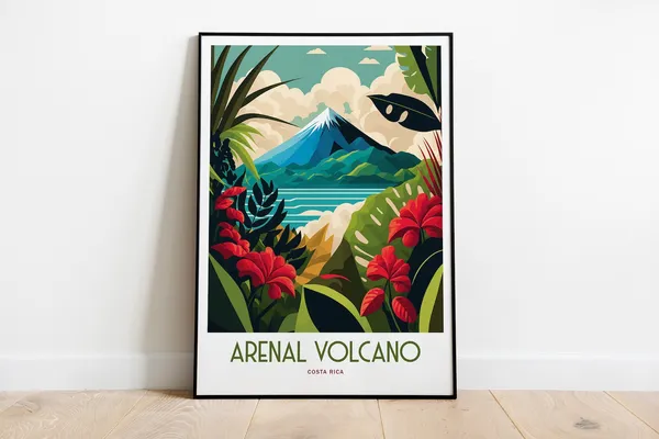 Arenal Volcano Travel Poster, Costa Rica Landscape