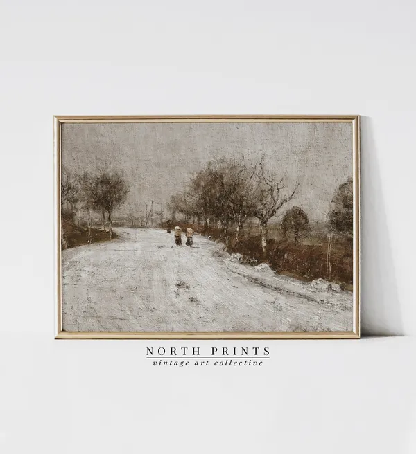 Rustic Winter Painting, Vintage Country Decor Art Print