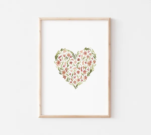Flower Heart Watercolor Nursery Wall Art Print