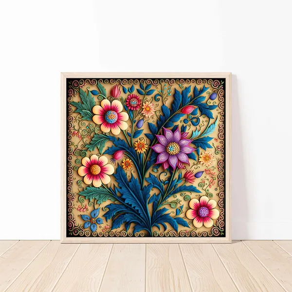 Colorful Floral Wall Art, 3D Effect Flower Poster