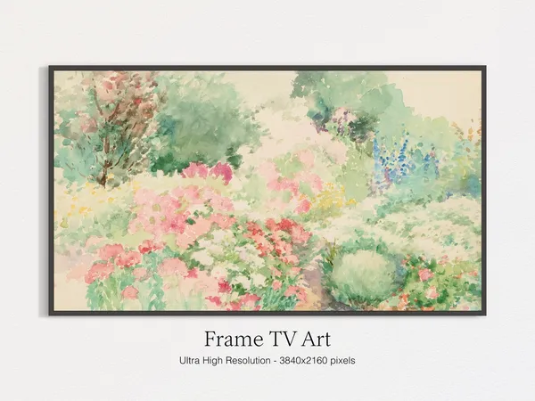 Spring Watercolor Floral Garden Art Print, Neutral Farmhouse