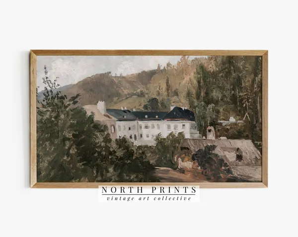 Vintage European Villa Landscape, Travel Poster